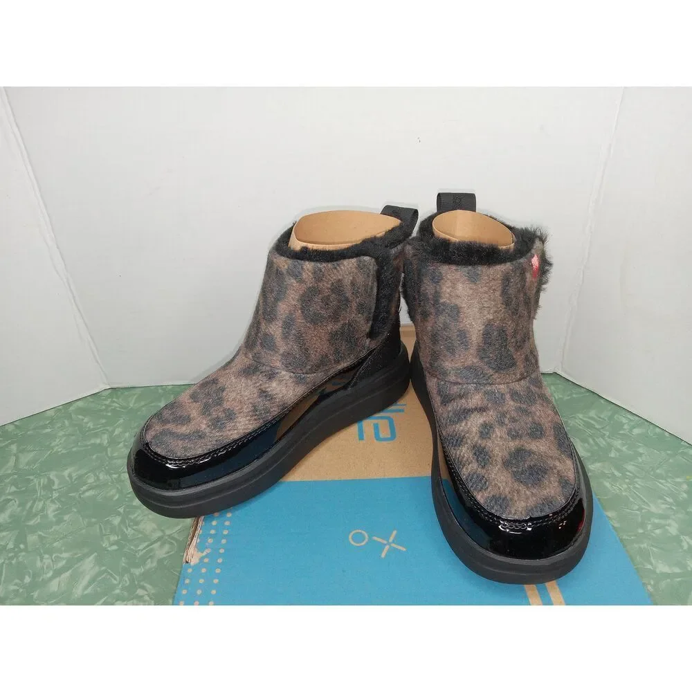 Hey Dude Children's Mel Youth Leopard Print Black Shoes Boots Size K 12.